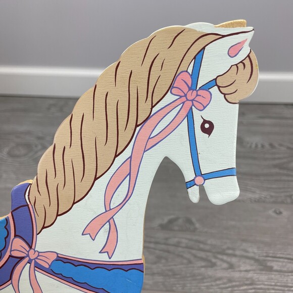 Rocking Horse Wall Hanging Nursery Shelf White Pink Blue by JSNY RARE Vintage - Picture 2 of 10